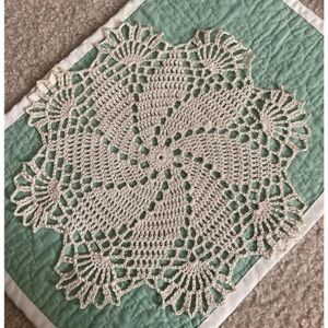 🤍 ~11.5” Handmade Crochet Lace Doily White Cream Ecru Spiral Flower